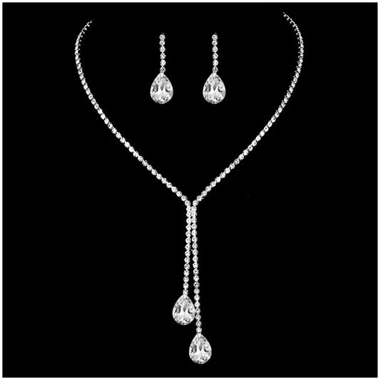 2pcs Bridal Wedding Jewelry Set Rhinestone Necklace with Bright Stud Earrings Birthday Anniversary  Day Gift