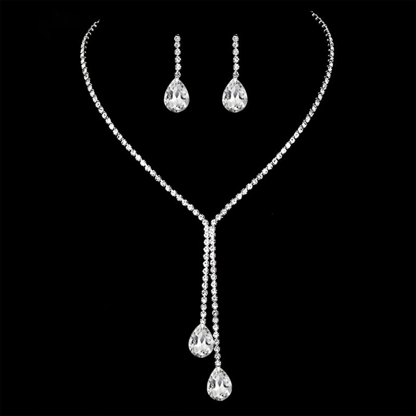 2pcs Bridal Wedding Jewelry Set Rhinestone Necklace with Bright Stud Earrings Birthday Anniversary  Day Gift