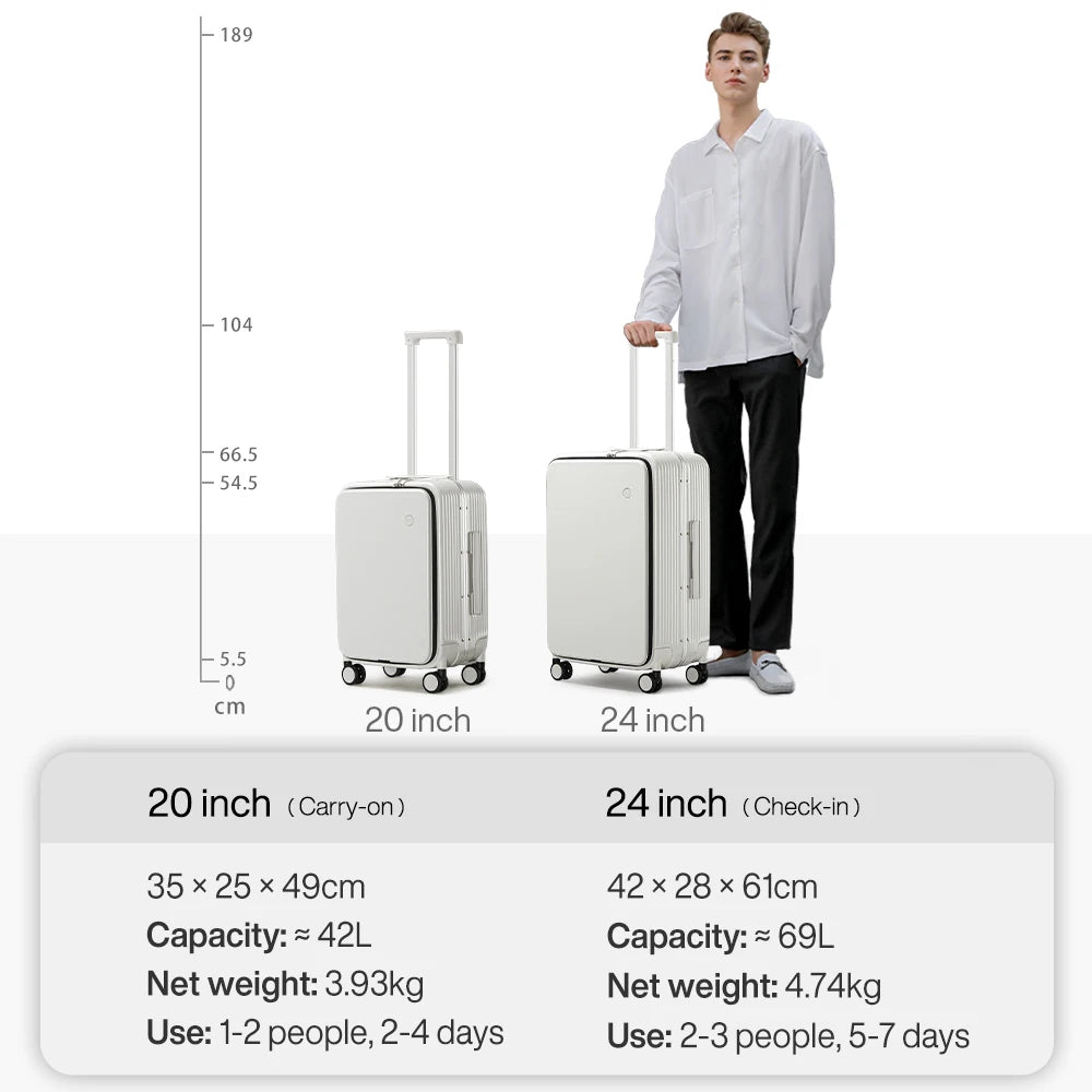 New Aluminum Frame Suitcase with USB Port Boarding